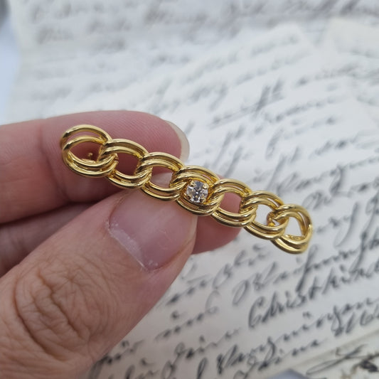 Einzigartige edle Vintage Brosche Antik 50er Jahre Gold Strass länglich