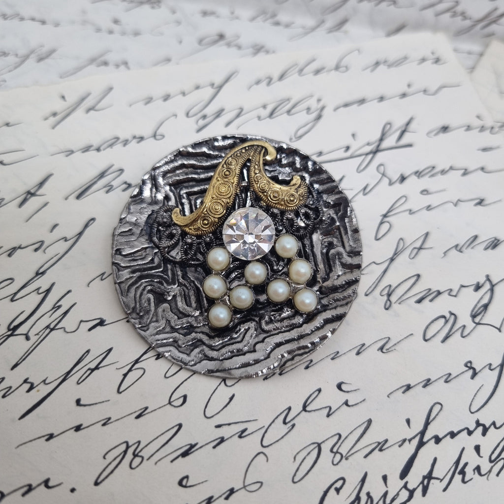 Einzigartige Vintage Brosche Antik 50er Jahre Silber Rund