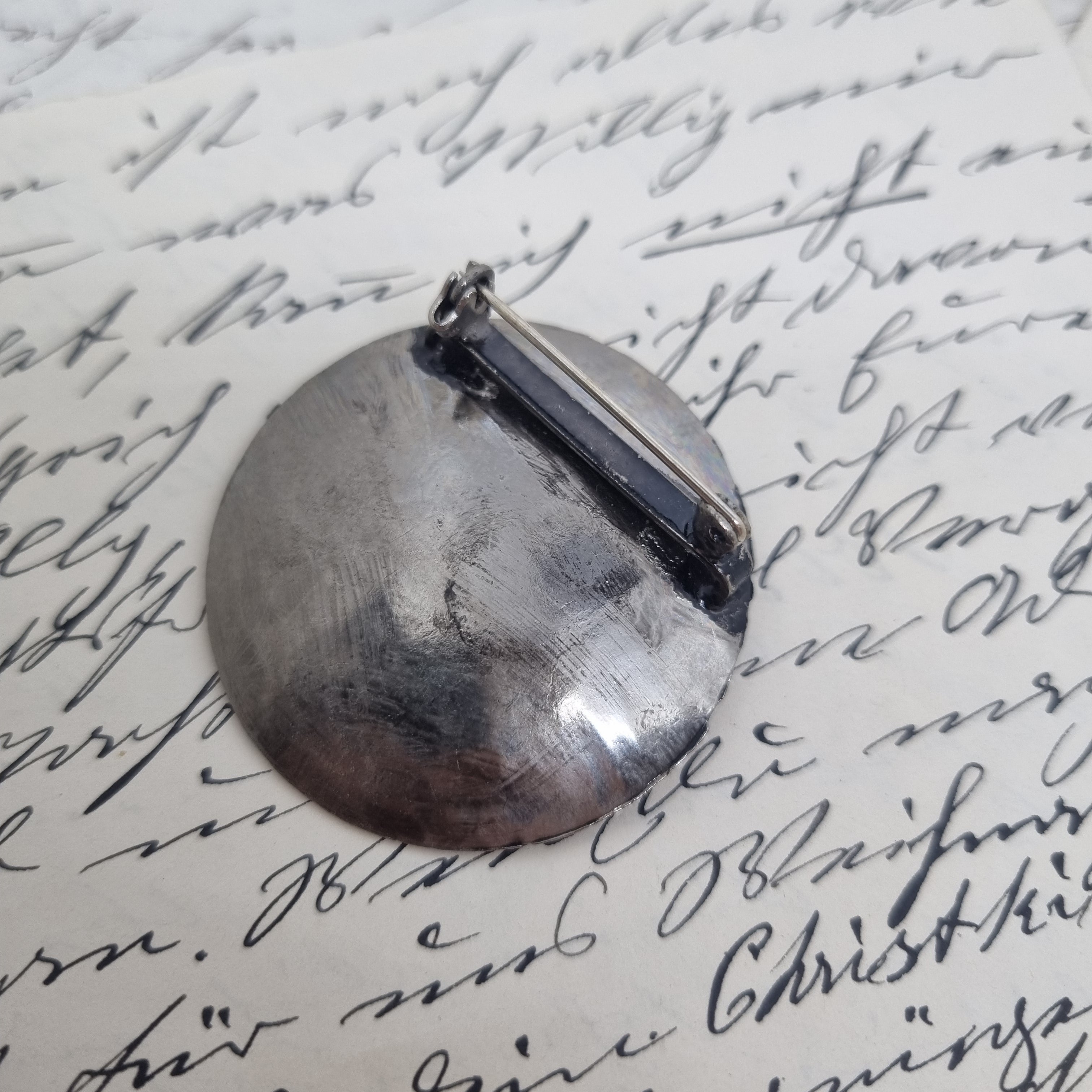 Einzigartige Vintage Brosche Antik 50er Jahre Silber Rund