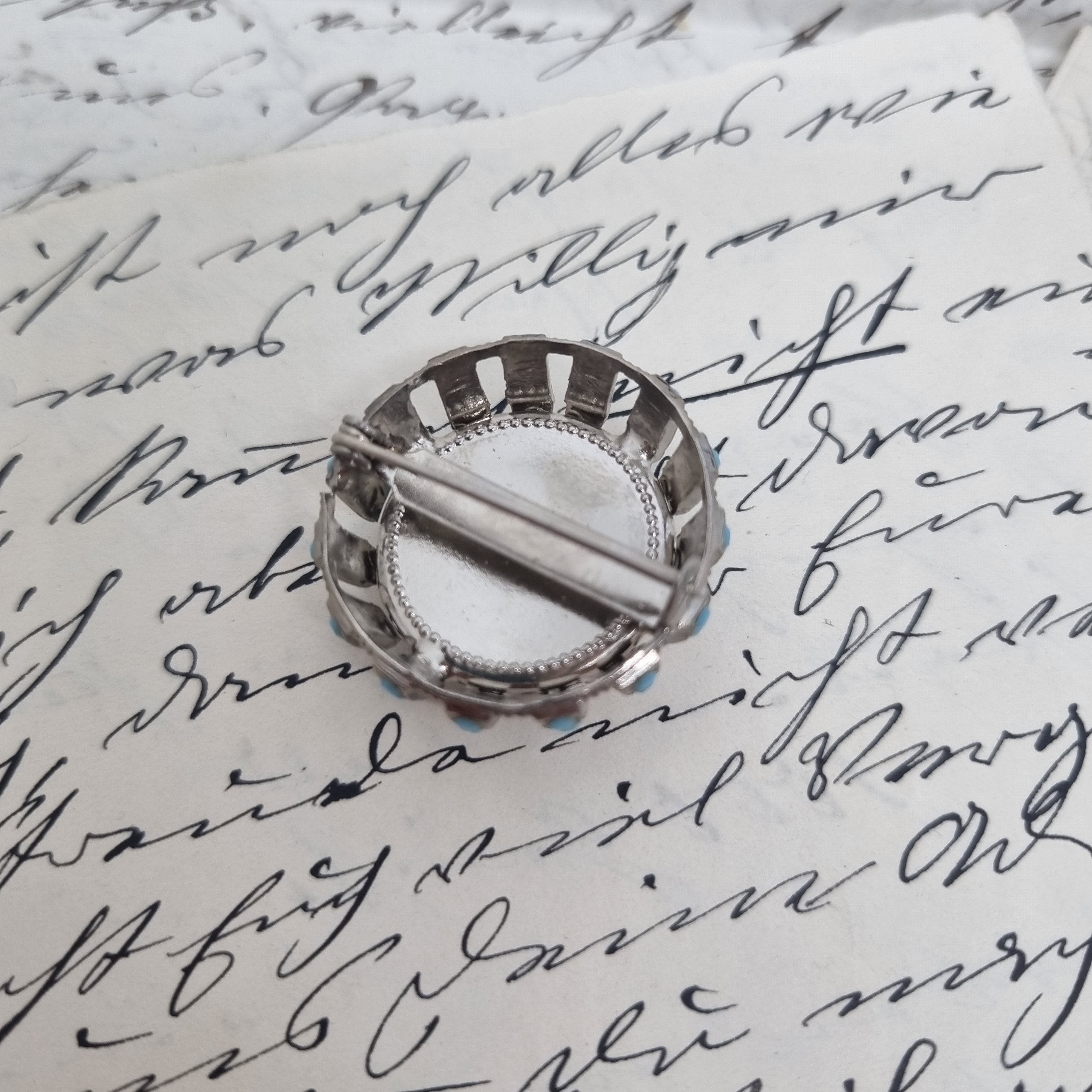 Einzigartige Art Jugendstil Vintage Brosche Antik 50er Jahre Silber Blau