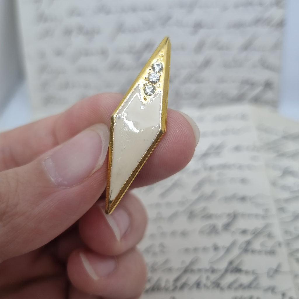 Einzigartige Spitze Vintage Brosche Anstecker Antik 50er Jahre Art Deco Gold Creme Gold Strass