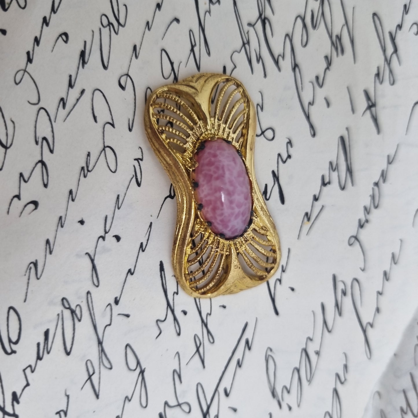 Antike Art Jugendstil Vintage Brosche Antik 50er Jahre Gold Rosa