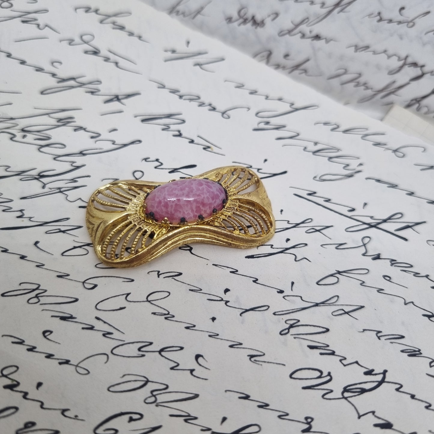 Antike Art Jugendstil Vintage Brosche Antik 50er Jahre Gold Rosa