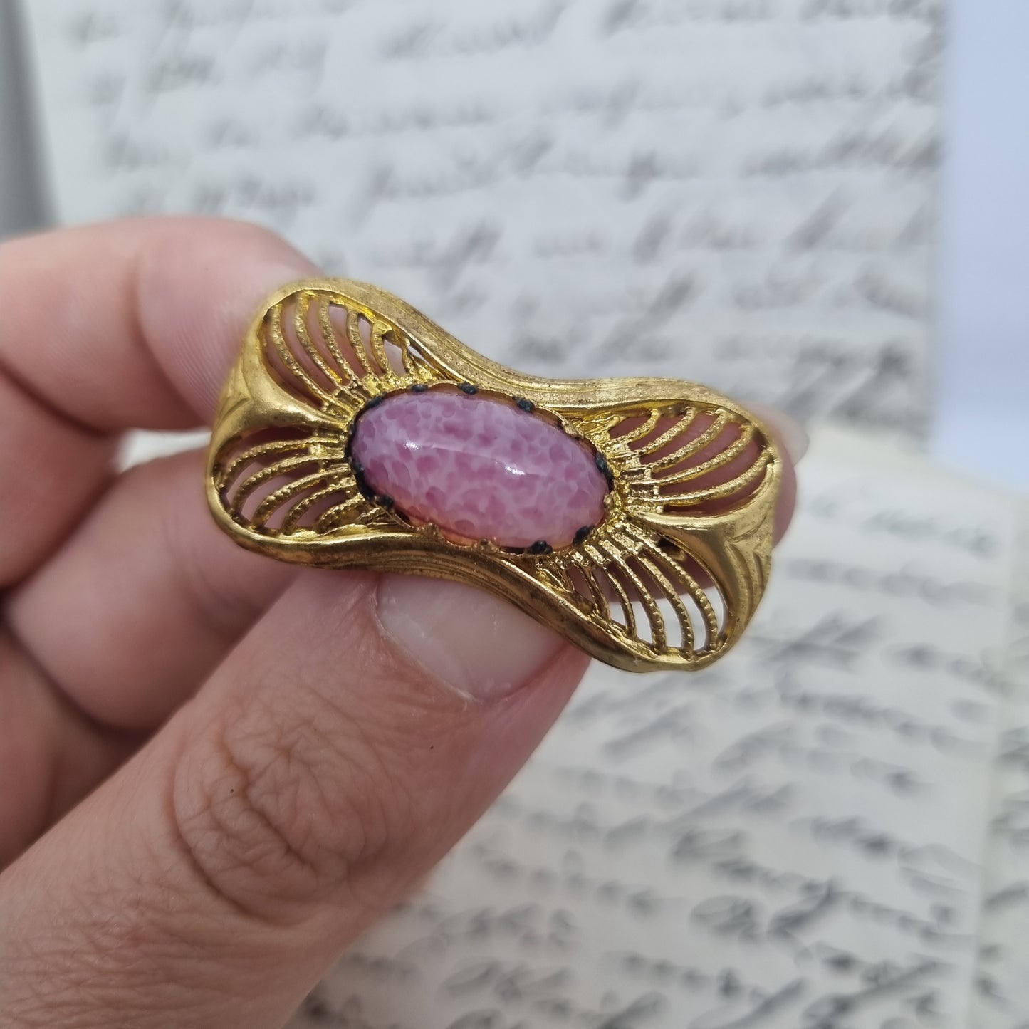 Antike Art Jugendstil Vintage Brosche Antik 50er Jahre Gold Rosa