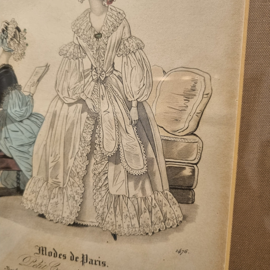 Antiker Modestich Paris 1838 - Stahlstich gerahmt hinter Glas