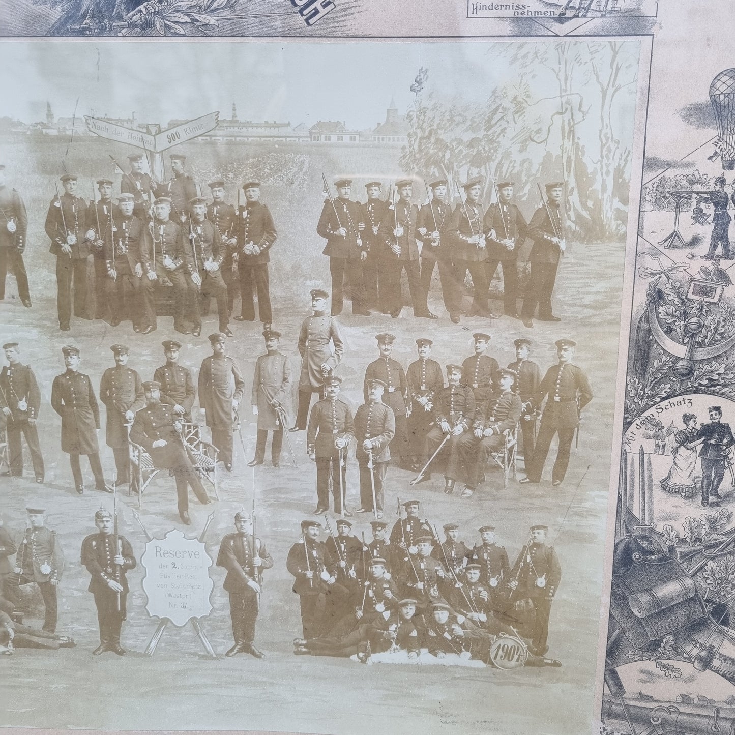 Antikes Foto "Zur Erinnerung an meine Dienstzeit - Mit Gott für Kaiser und Reich" Soldaten Foto 1904 Hinter Glas Rahmen