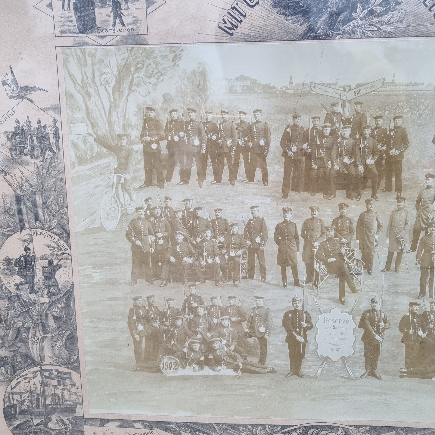 Antikes Foto "Zur Erinnerung an meine Dienstzeit - Mit Gott für Kaiser und Reich" Soldaten Foto 1904 Hinter Glas Rahmen