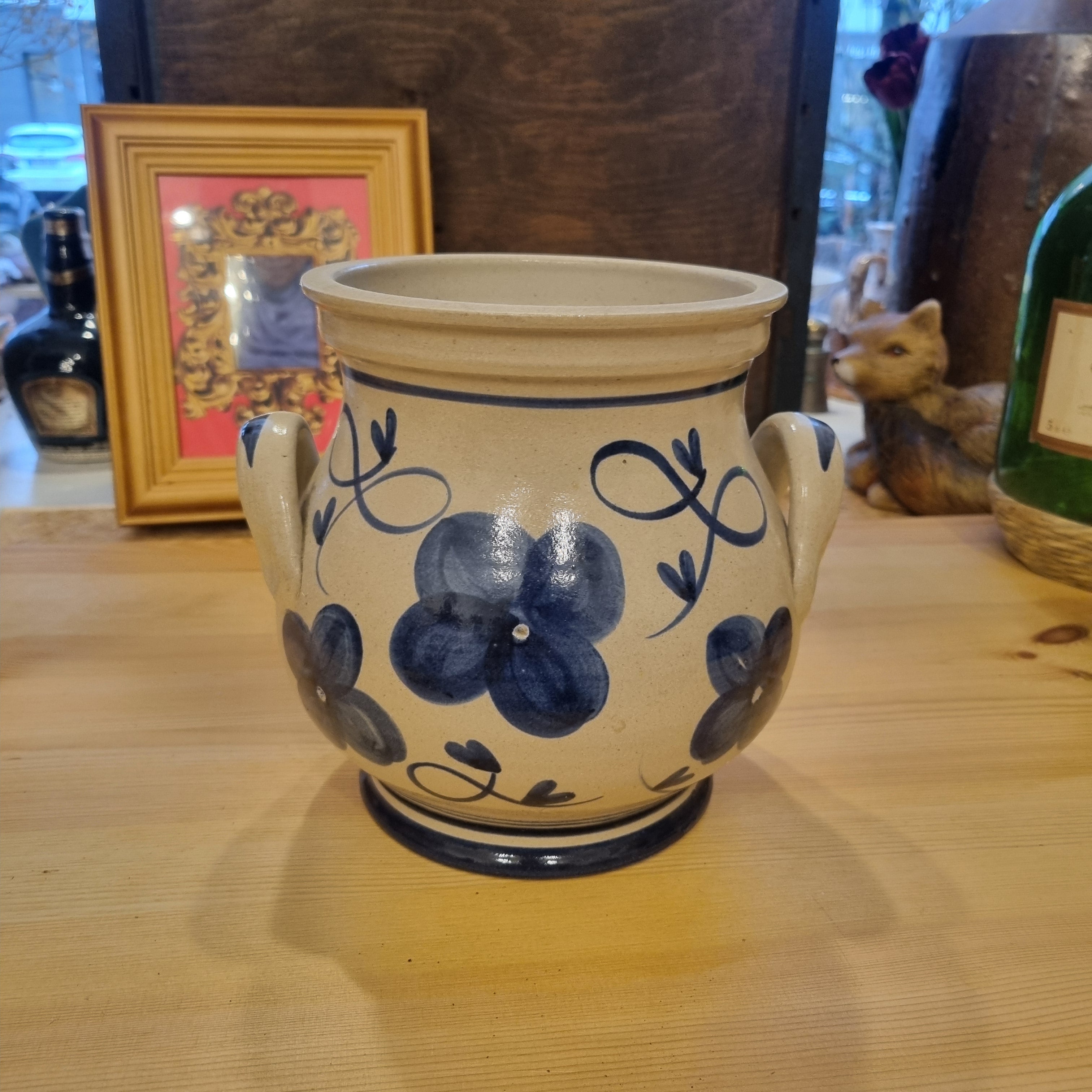 Antiker Krug Blau Beige Handmade Übertopf Pflanzentopf Topf