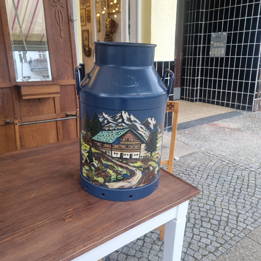 Große Milchkanne Bauern Stil Vase Dekoration Schirmständer Retro Vintage Midcentury Handbemalt Landschaft