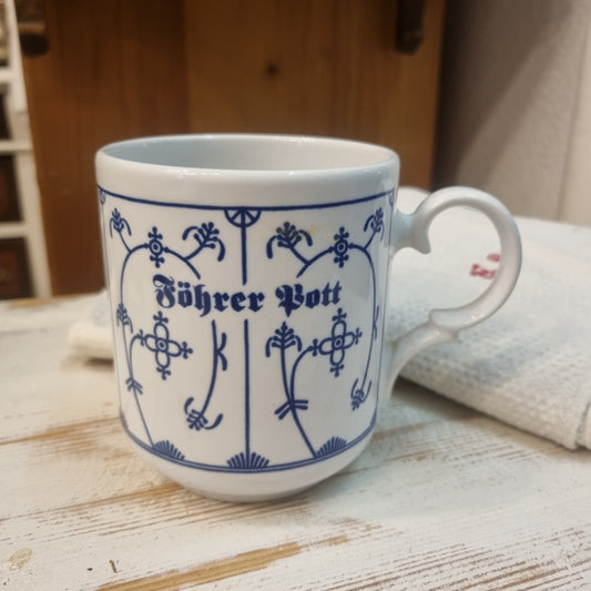 Große Porzellan Tasse "Föhrer Gott"Echt Kobalt Germany Rösler Pott Kaffee Tee