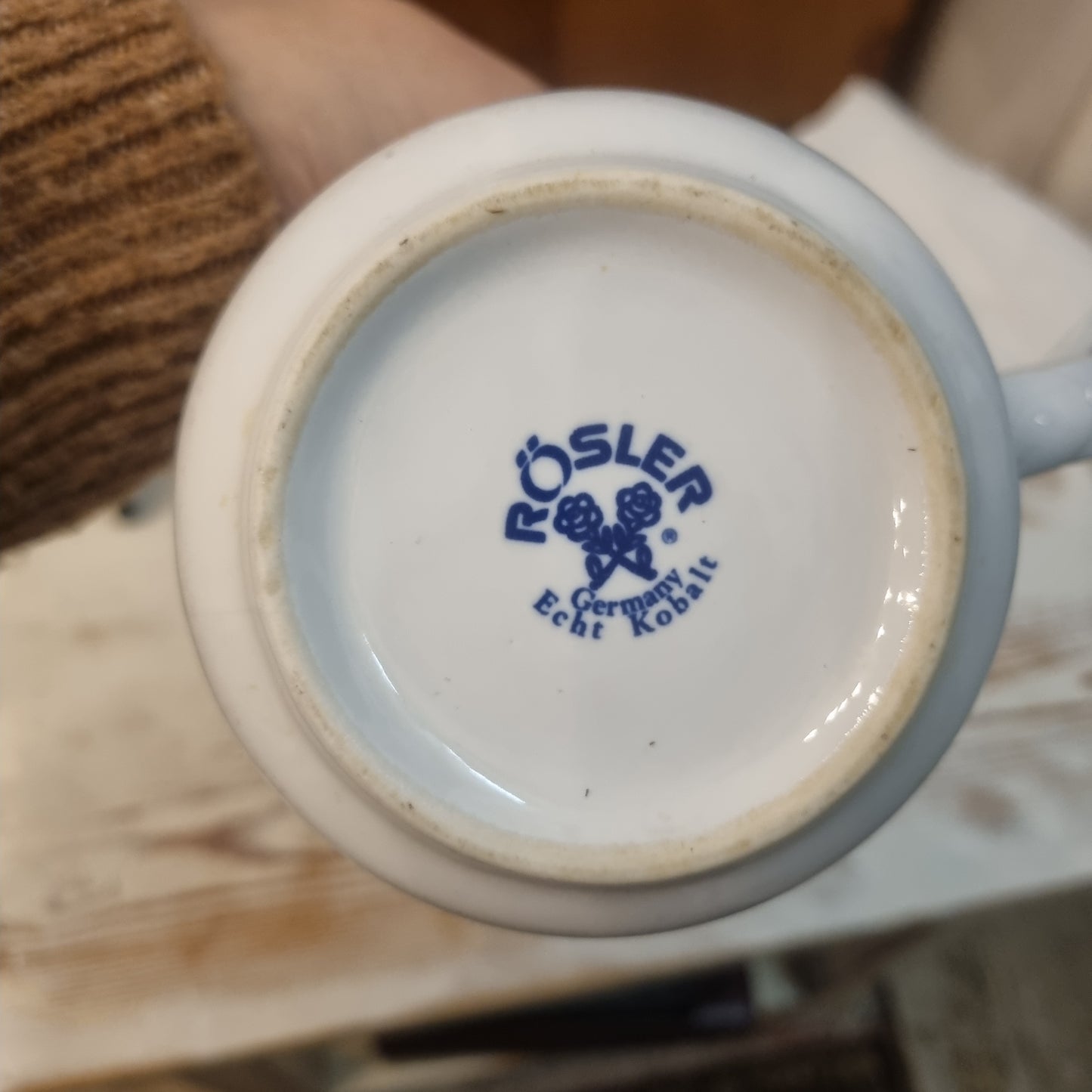 Große Porzellan Tasse "Föhrer Gott"Echt Kobalt Germany Rösler Pott Kaffee Tee