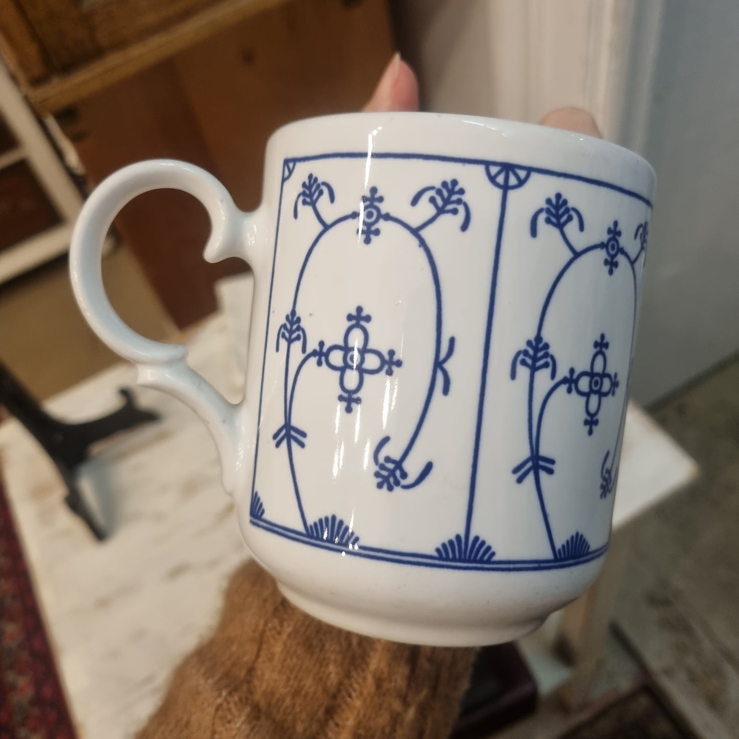 Große Porzellan Tasse "Föhrer Gott"Echt Kobalt Germany Rösler Pott Kaffee Tee