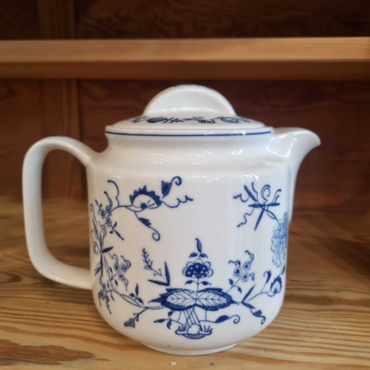 Große Kahla Zwiebelmuster Kaffeekanne Kanne Tee Vintage blau weiß Kobalt Unterglasur GDR