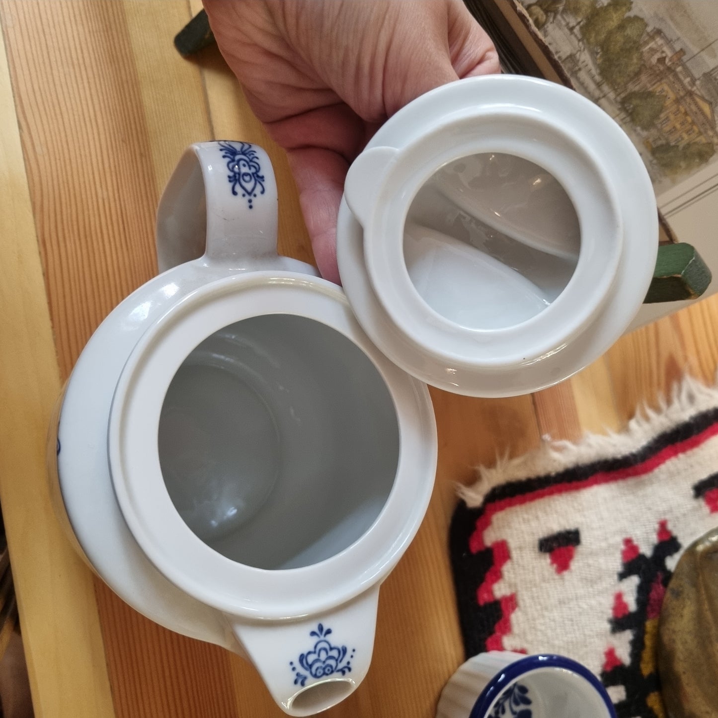 Große Kahla Zwiebelmuster Kaffeekanne Kanne Tee Vintage blau weiß Kobalt Unterglasur GDR