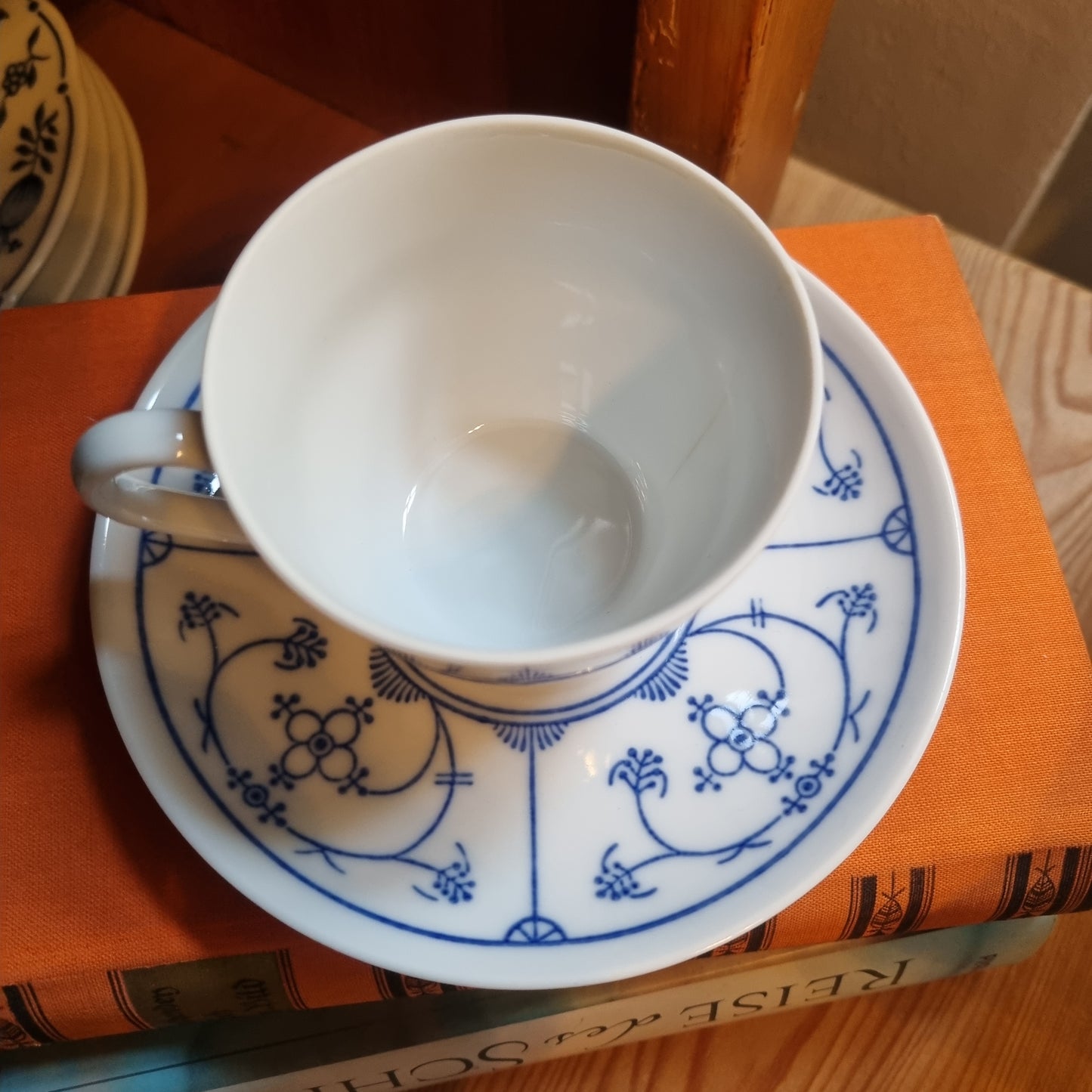 Vintage Jager Eisenberg 'Blau Saks' Kaffeetassen Tee Tasse Untertasse Set Strohblume