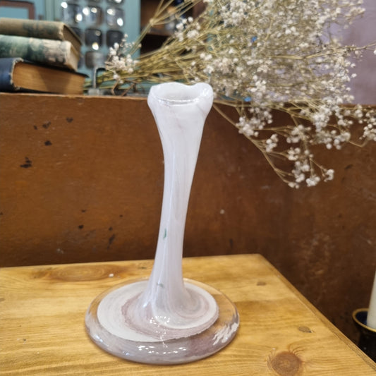 Kunstglas Vintage Retro Glas Vase rosa weiß