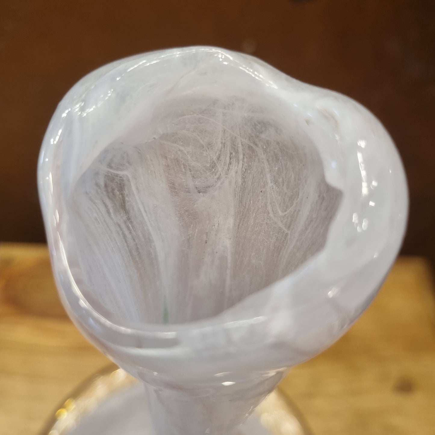 Kunstglas Vintage Retro Glas Vase rosa weiß