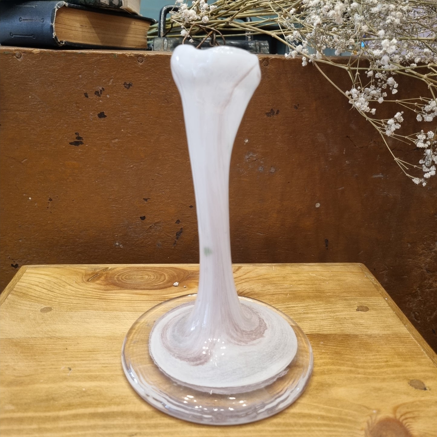 Kunstglas Vintage Retro Glas Vase rosa weiß