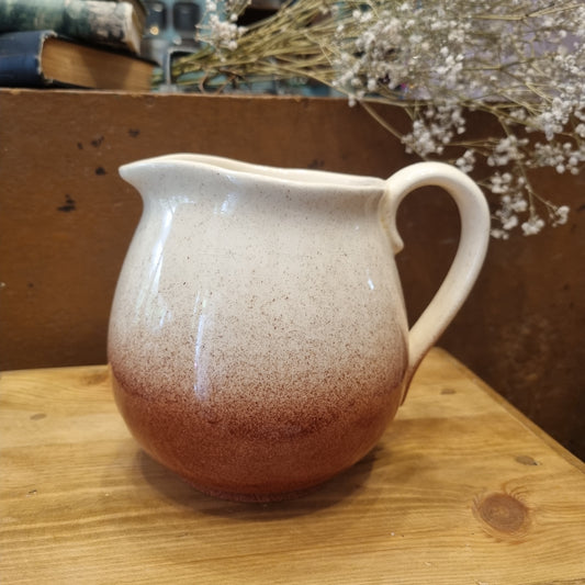 Antiker Keramik Handmade Vintage Vase Krug beige braun mit Henkel Midcentury