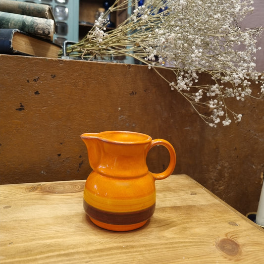 Antiker Keramik Handmade Vintage Vase Krug orange mit Henkel Midcentury