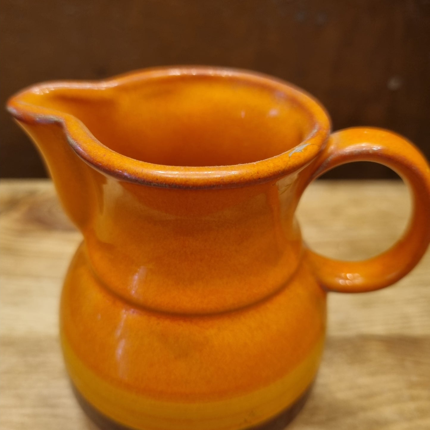 Antiker Keramik Handmade Vintage Vase Krug orange mit Henkel Midcentury