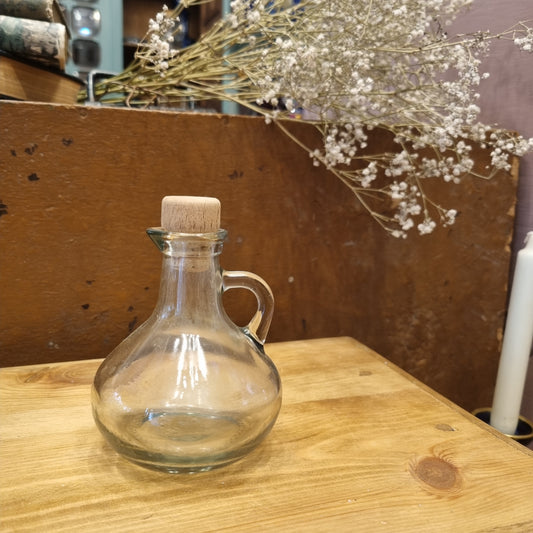 Antikes Glasgefäß mit Stopfen Korken Öl Essig Wein Glas Kännchen