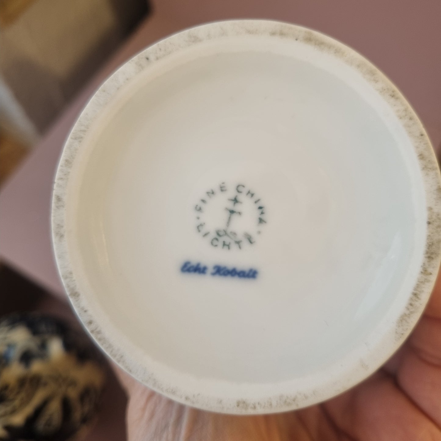 Alte Porzellan Deckeldose Echt Kobalt Fine China Lichte Schiffsmotiv Mühle Hafen