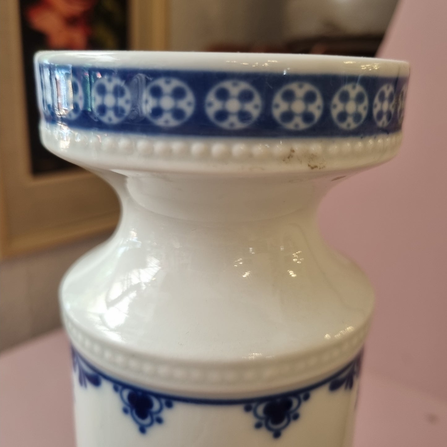 Alte Porzellan Vase Echt Kobalt Fine China Lichte Schiffsmotiv Mühle Hafen