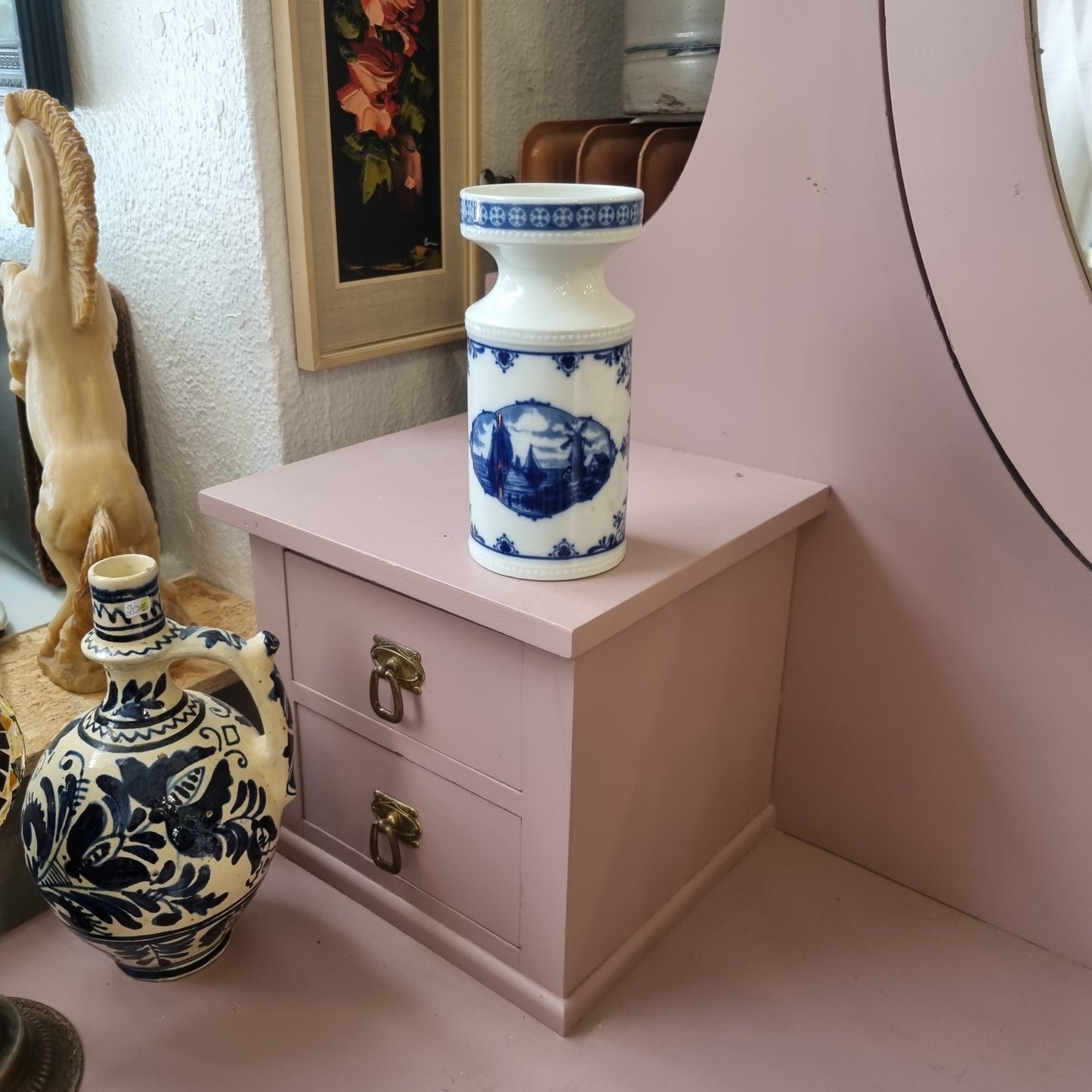 Alte Porzellan Vase Echt Kobalt Fine China Lichte Schiffsmotiv Mühle Hafen