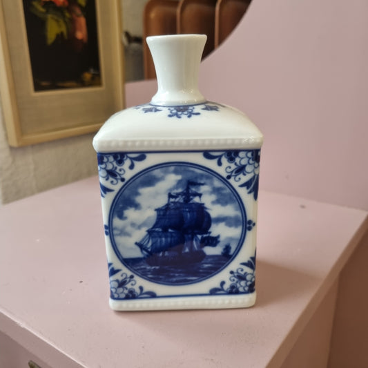 Alte Porzellan Vase Echt Kobalt Fine China Lichte Schiffsmotiv Mühle Hafen