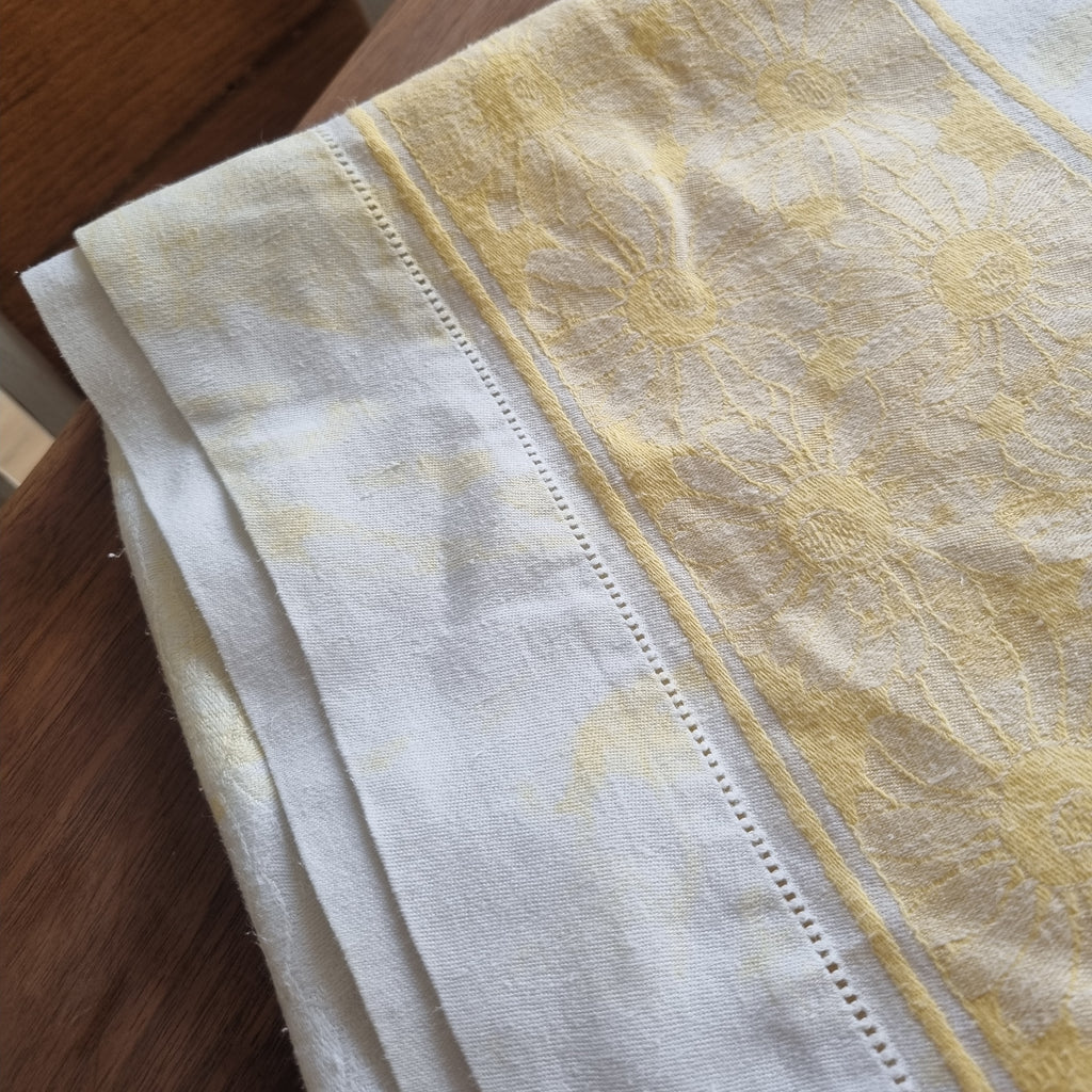 Antike Jugendstil Tischdecke weiß gelb mit Monogramm 150x215cm Landhaus 🤍