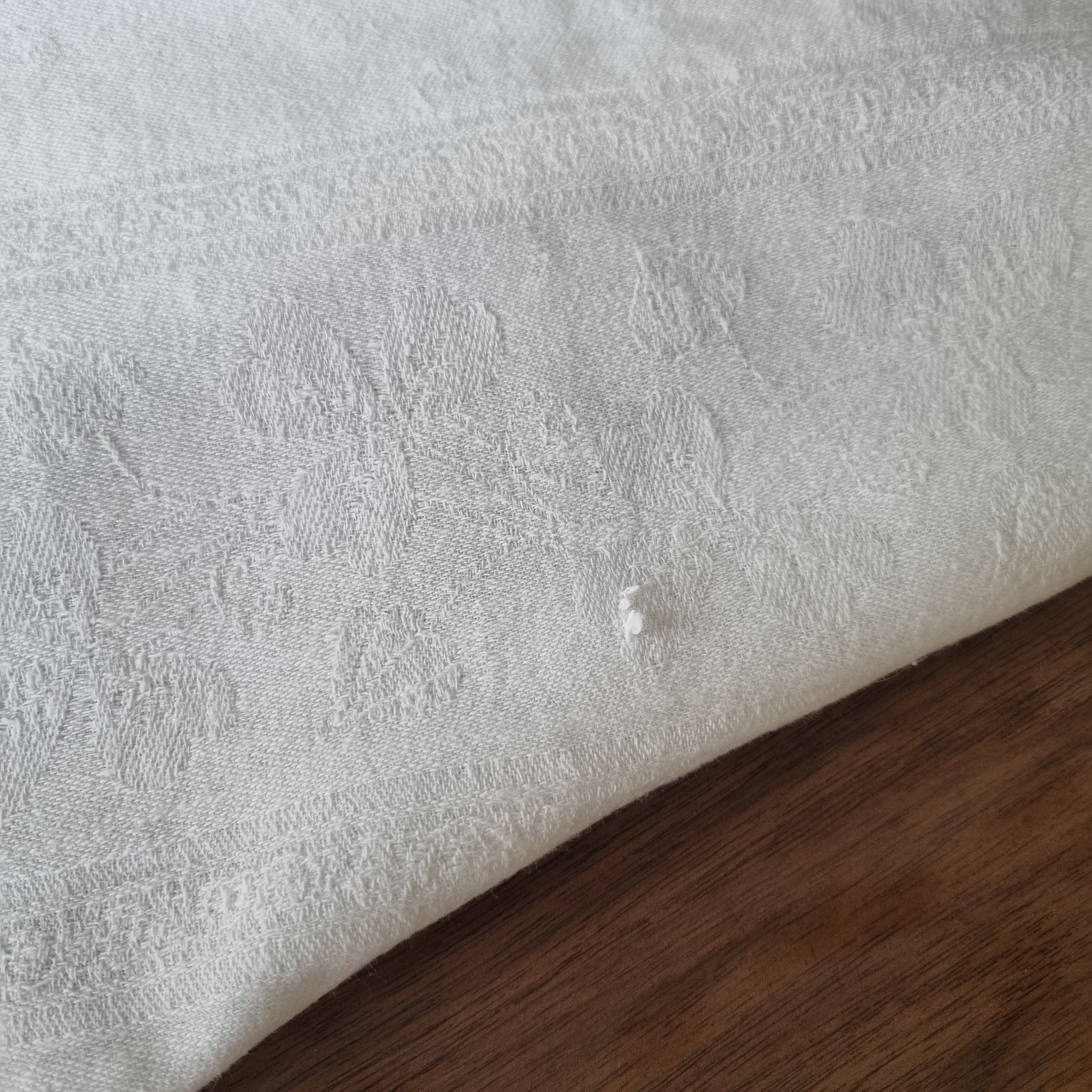 Antike Jugendstil Baumwolle/Leinen Tischdecke 105x190cm Monogramm W.B. cremeweiß 🤍