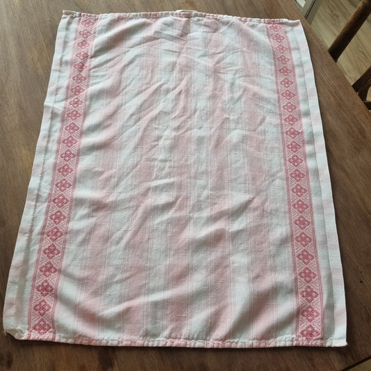 Antikes Vintage Geschirrtuch Küchentuch rosa mit Muster 45x60cm