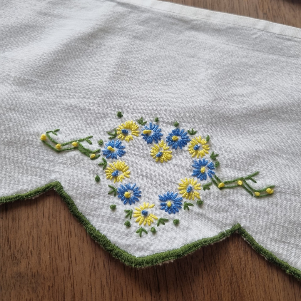 Antike handbestickte Spitze Küchenregal Baumwolle Blumen Herz Landhaus Vintage 105x14cm 🤍