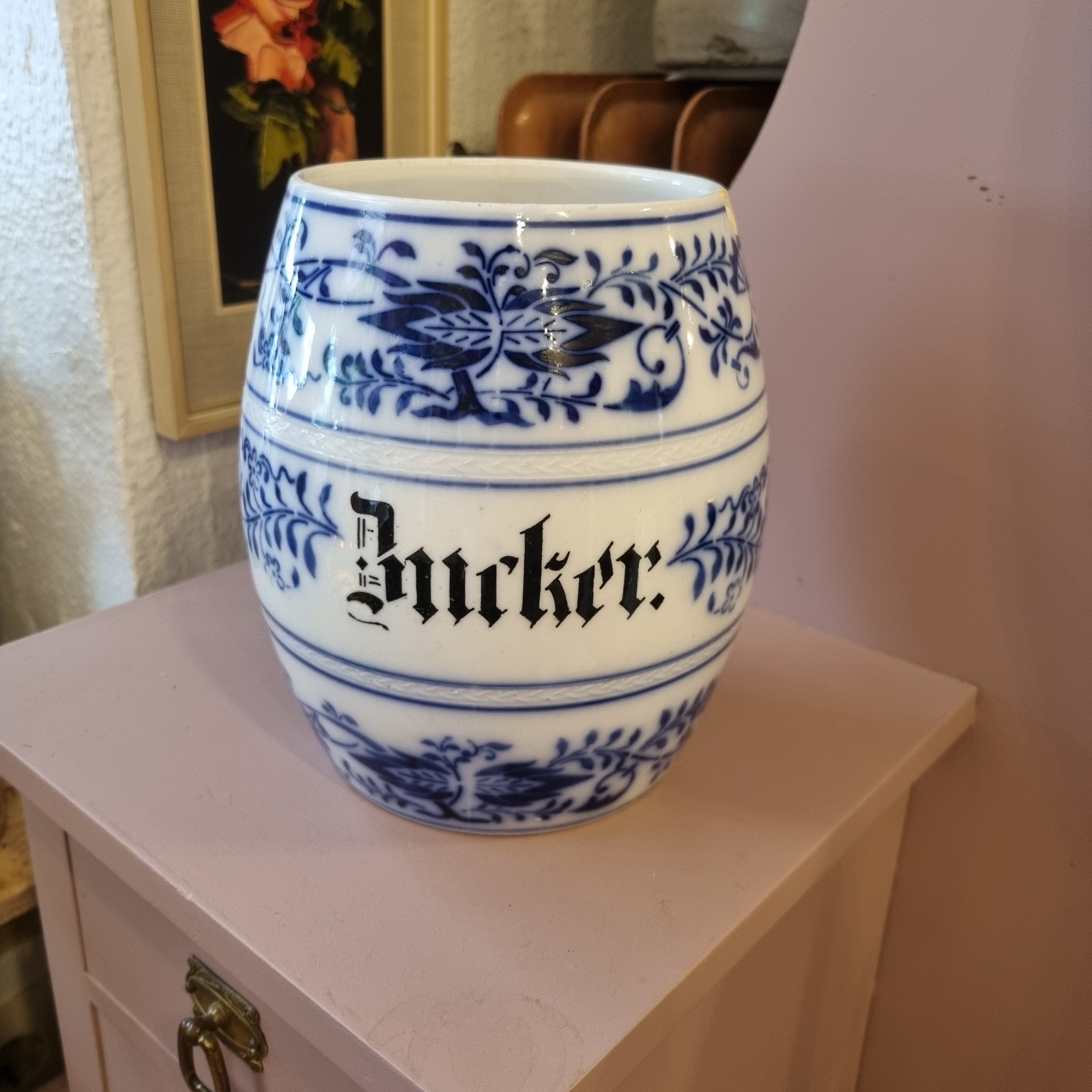 Antiker Zuckertopf Porzellan Zwiebelmuster blau weiß (Beschädigung siehe Bilder)