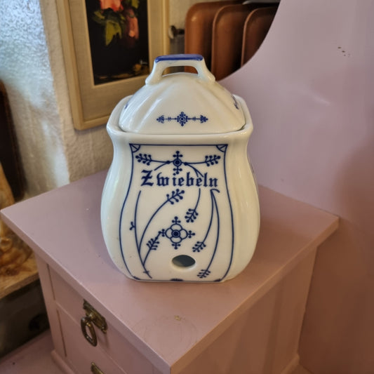 Zwiebeln Vorratsdose mit Deckel Weiß Blau Strohblume