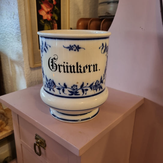 Antiker Grünkerntopf Porzellan Blumenmuster blau weiß oder Pflanzentopf