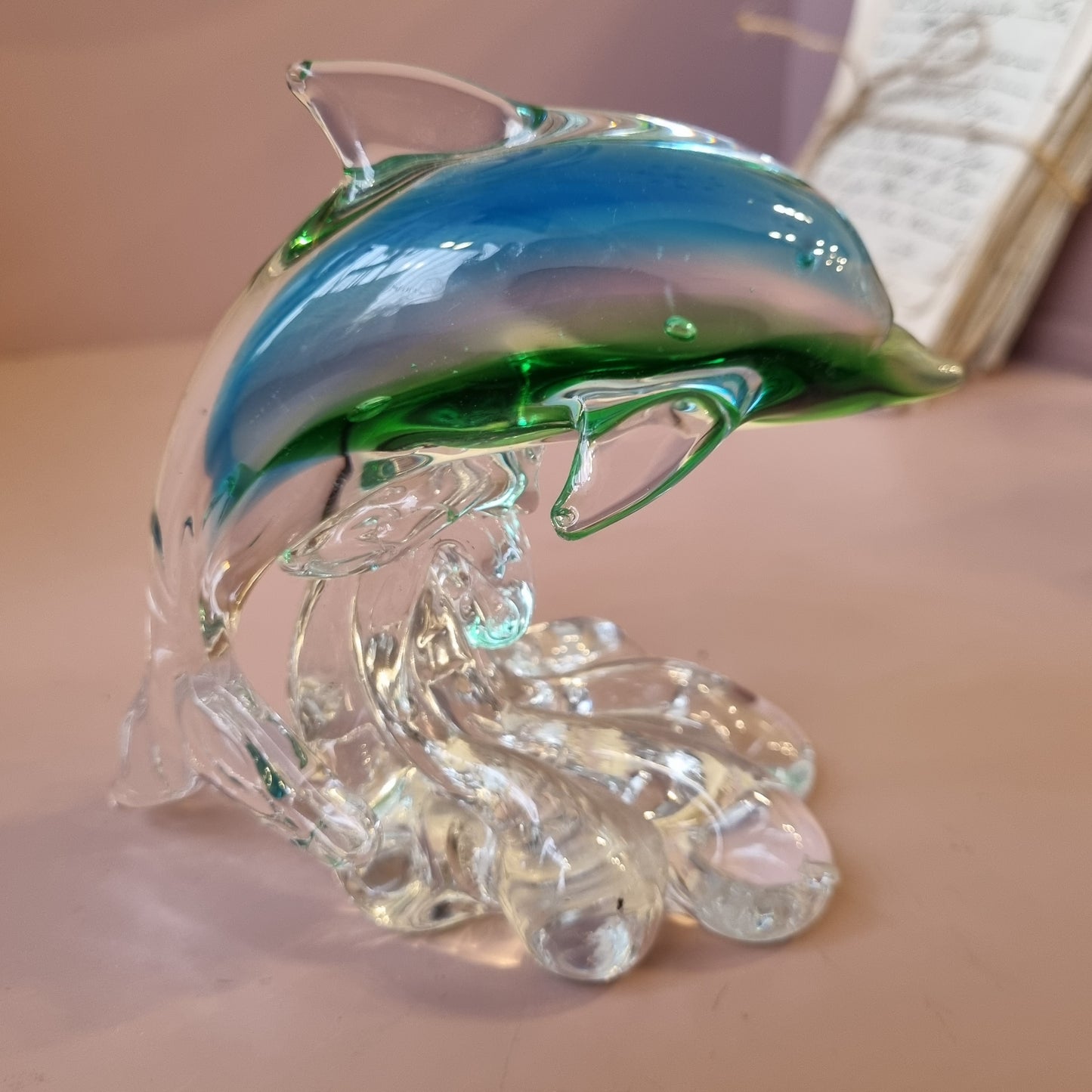 Vintage Glas Delfin Briefbeschwerer Figur