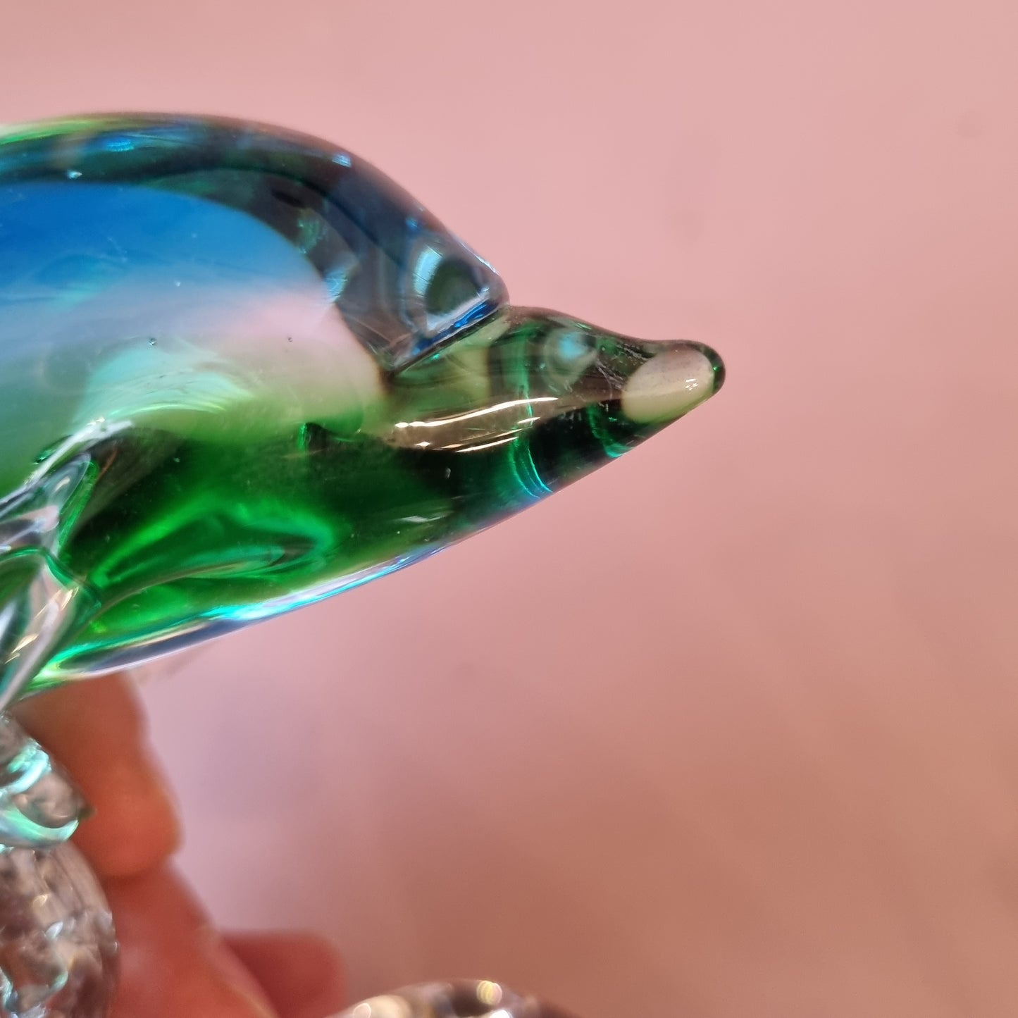 Vintage Glas Delfin Briefbeschwerer Figur