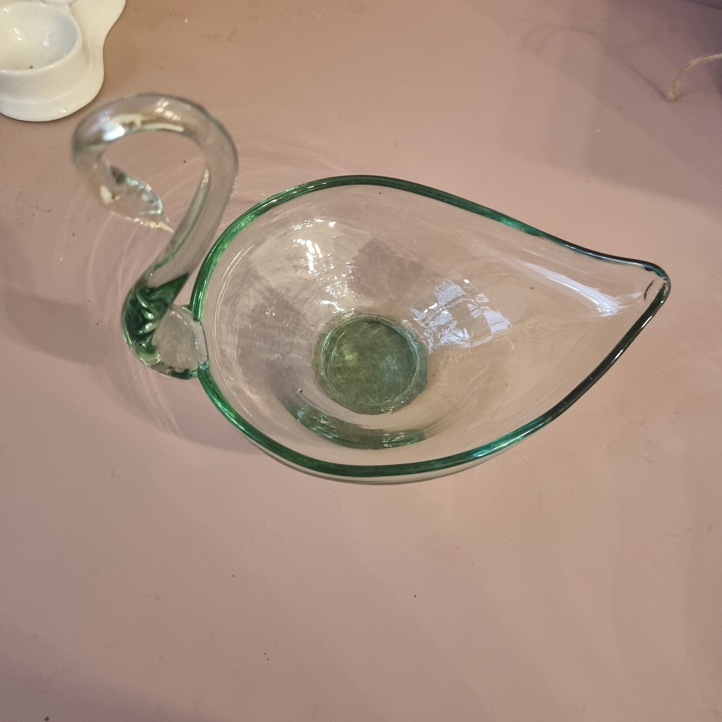 Vintage Mundgeblasener Glas Schwan Teller Schale grün