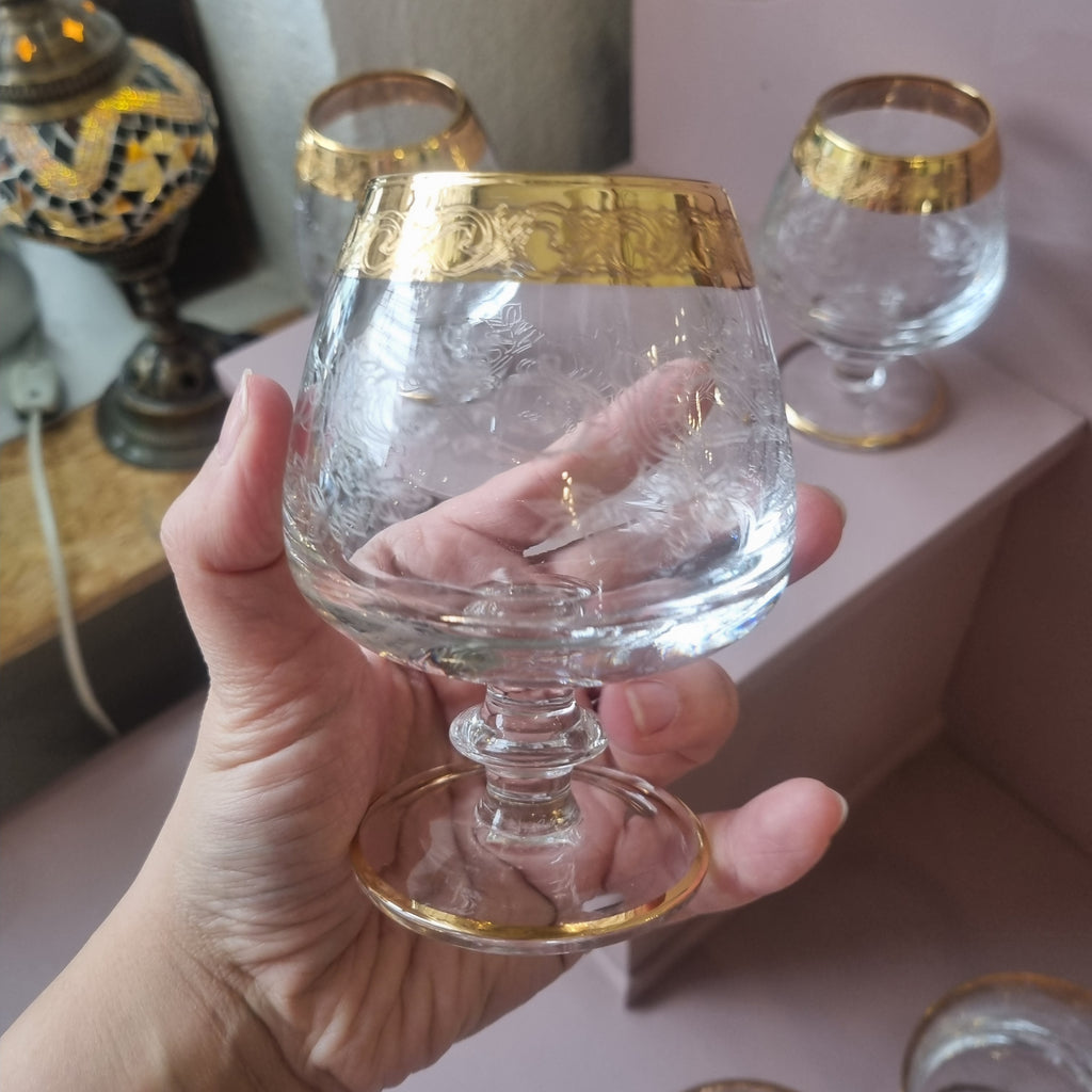 3x Antike Champagner Sektgläser Wein Gläser Mid-Century Cocktail Bar Goldrand