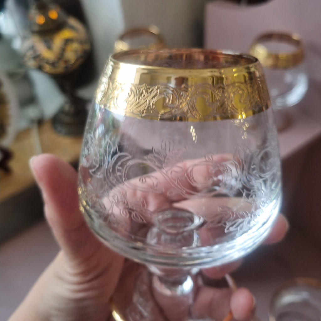 3x Antike Champagner Sektgläser Wein Gläser Mid-Century Cocktail Bar Goldrand
