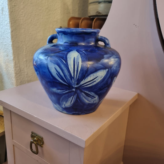 Handgemachte Keramik Vase Handmade Finnland Retro Vintage Blau Lilie