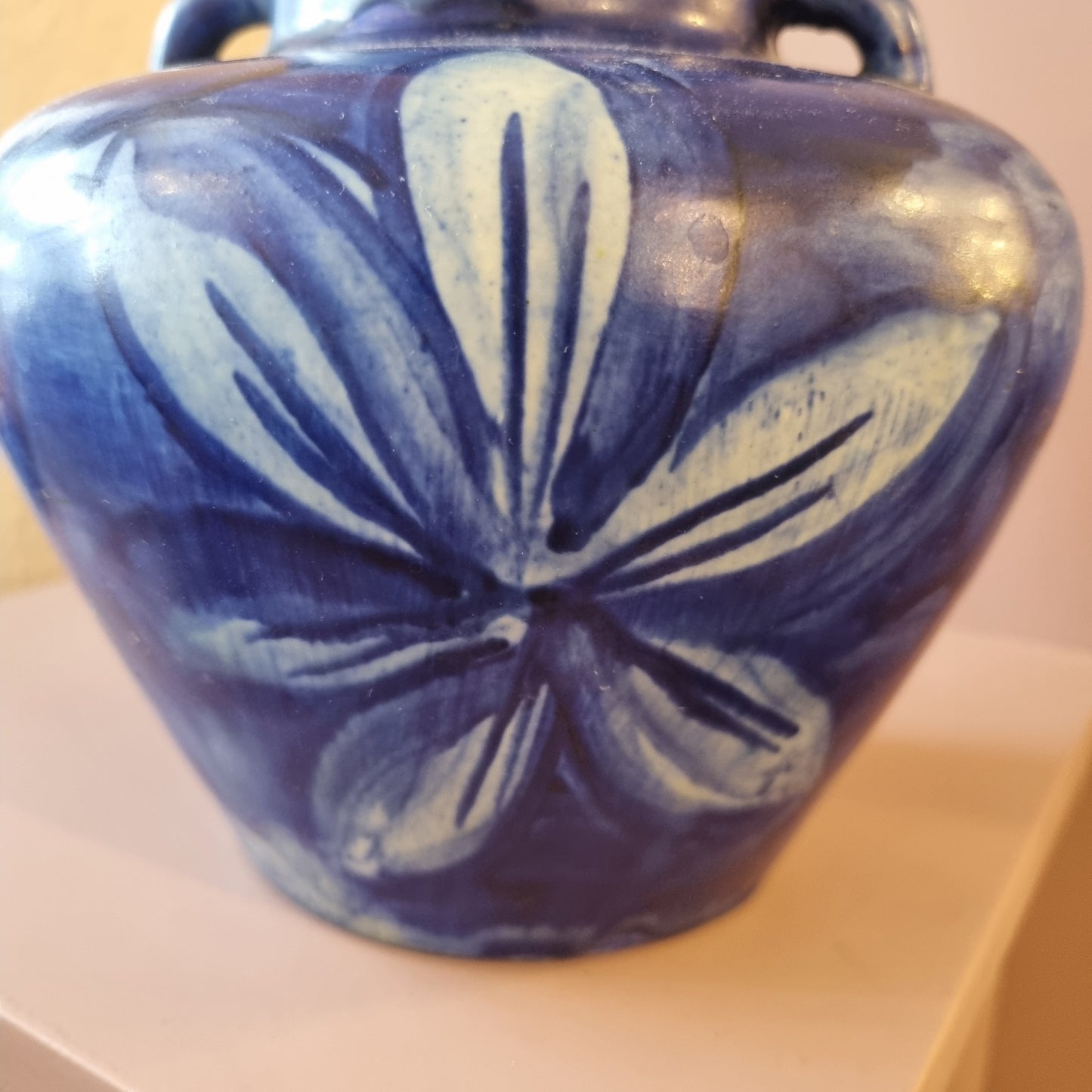 Handgemachte Keramik Vase Handmade Finnland Retro Vintage Blau Lilie