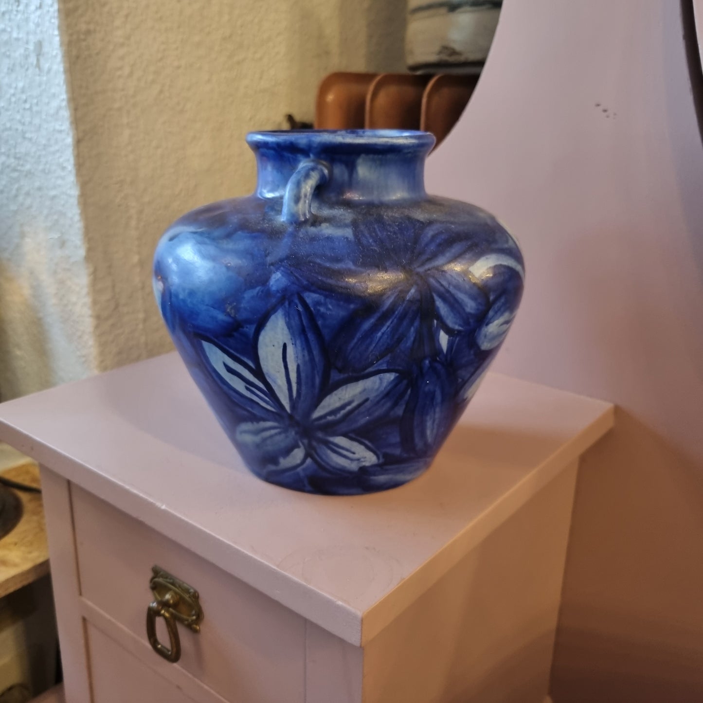 Handgemachte Keramik Vase Handmade Finnland Retro Vintage Blau Lilie