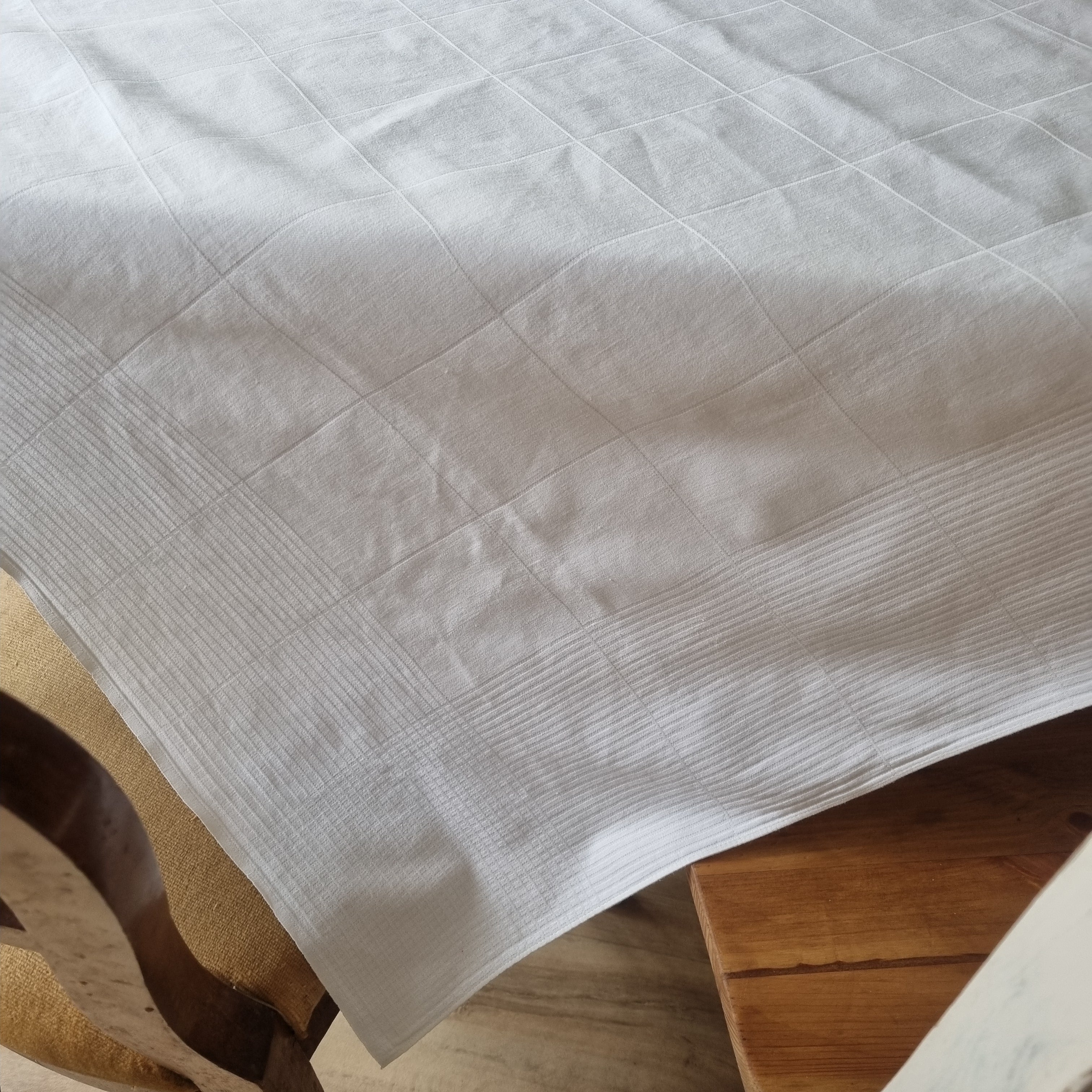 Vintage Einfache weiße Baumwolle Tischdecke 120x130cm Knotenmuster 🤍