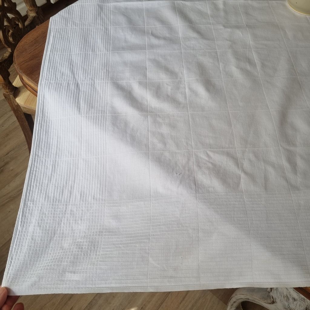 Vintage Einfache weiße Baumwolle Tischdecke 120x130cm Knotenmuster 🤍