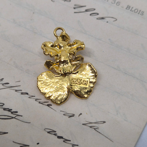 50er Jahre Orchidee Kettenanhänger Anhänger Vintage ohne Halskette Handmade Kette Goldfarbend