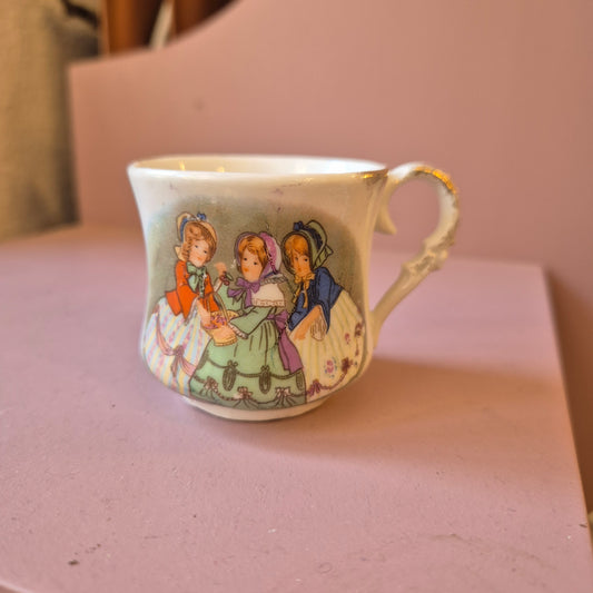 Antike 50er Jahre Tasse Kaffee Tee Porzellan Kindermotiv Handbemalt Schwester Geschenk