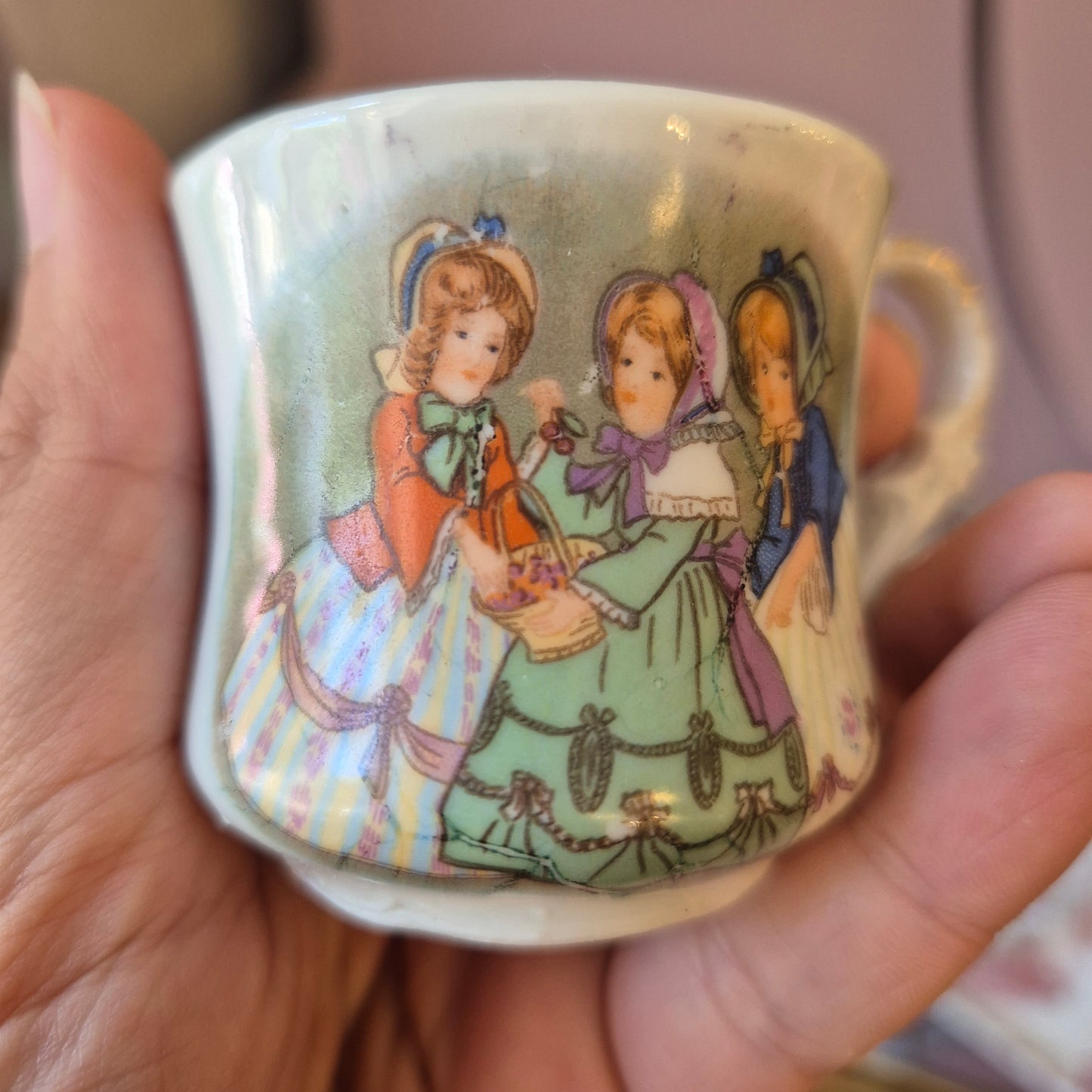 Antike 50er Jahre Tasse Kaffee Tee Porzellan Kindermotiv Handbemalt Schwester Geschenk